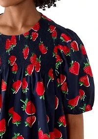 Women's Short Sleeve Smocked Printed Top