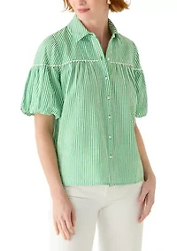 Women's Puff Sleeve Button Front Top