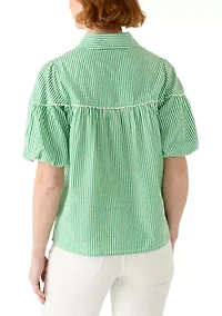 Women's Puff Sleeve Button Front Top