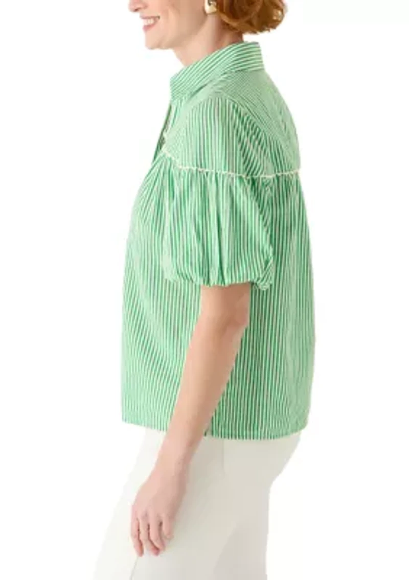 Women's Puff Sleeve Button Front Top