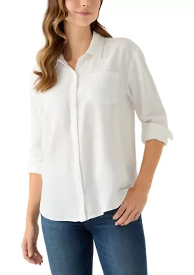 Women's Long Sleeve Linen Boyfriend Shirt