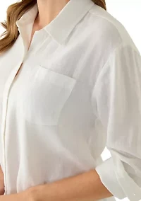 Women's Long Sleeve Linen Boyfriend Shirt