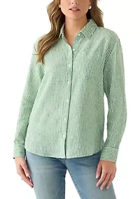 Women's Long Sleeve Linen Blend Boyfriend Top