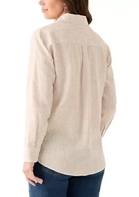 Women's Long Sleeve Linen Blend Boyfriend Top