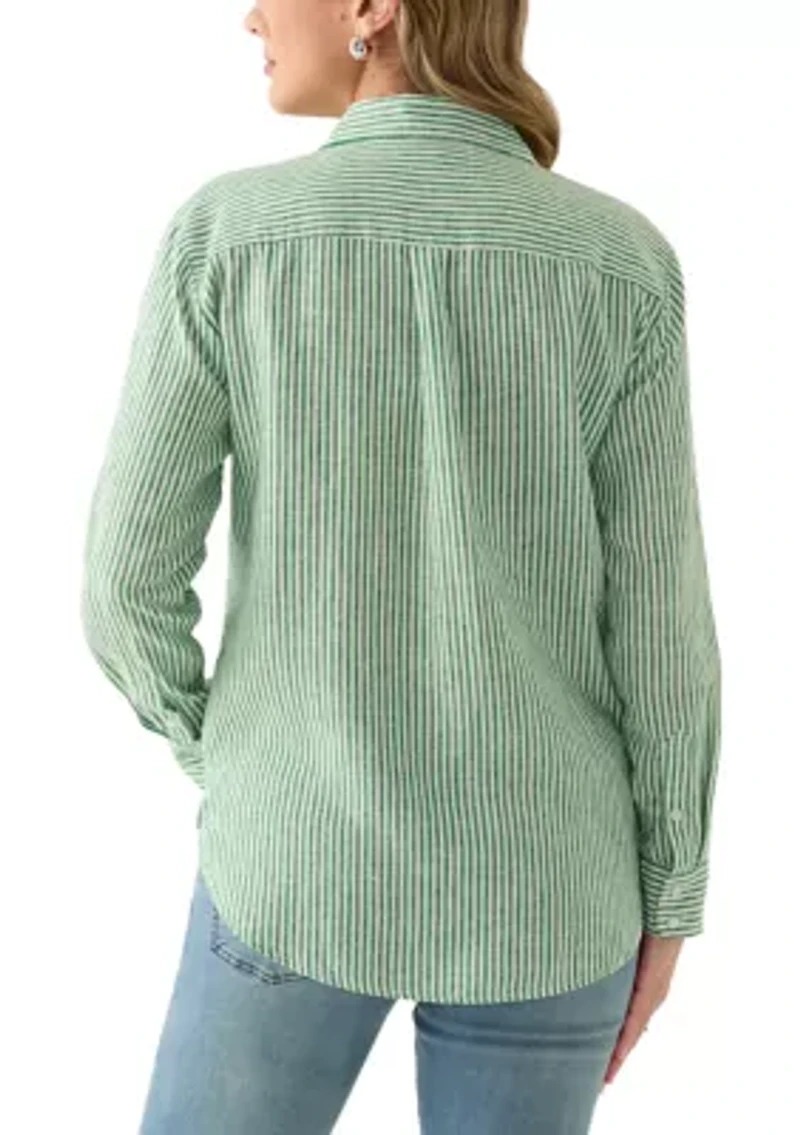 Women's Long Sleeve Linen Blend Boyfriend Top