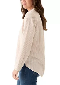 Women's Long Sleeve Linen Blend Boyfriend Top