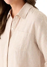 Women's Long Sleeve Linen Blend Boyfriend Top