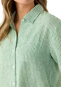 Women's Long Sleeve Linen Blend Boyfriend Top