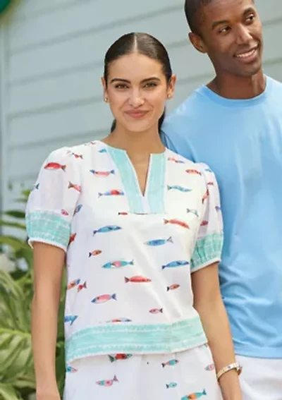 Sewing Down South x Crown & Ivy™ Current Short Sleeve Printed Blouse