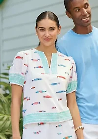 Sewing Down South x Crown & Ivy™ Current Short Sleeve Printed Blouse