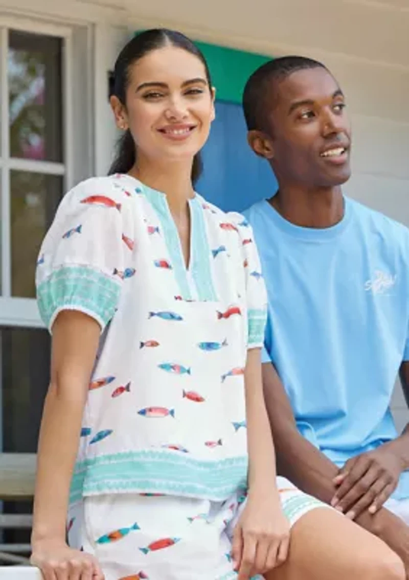 Sewing Down South x Crown & Ivy™ Current Short Sleeve Printed Blouse