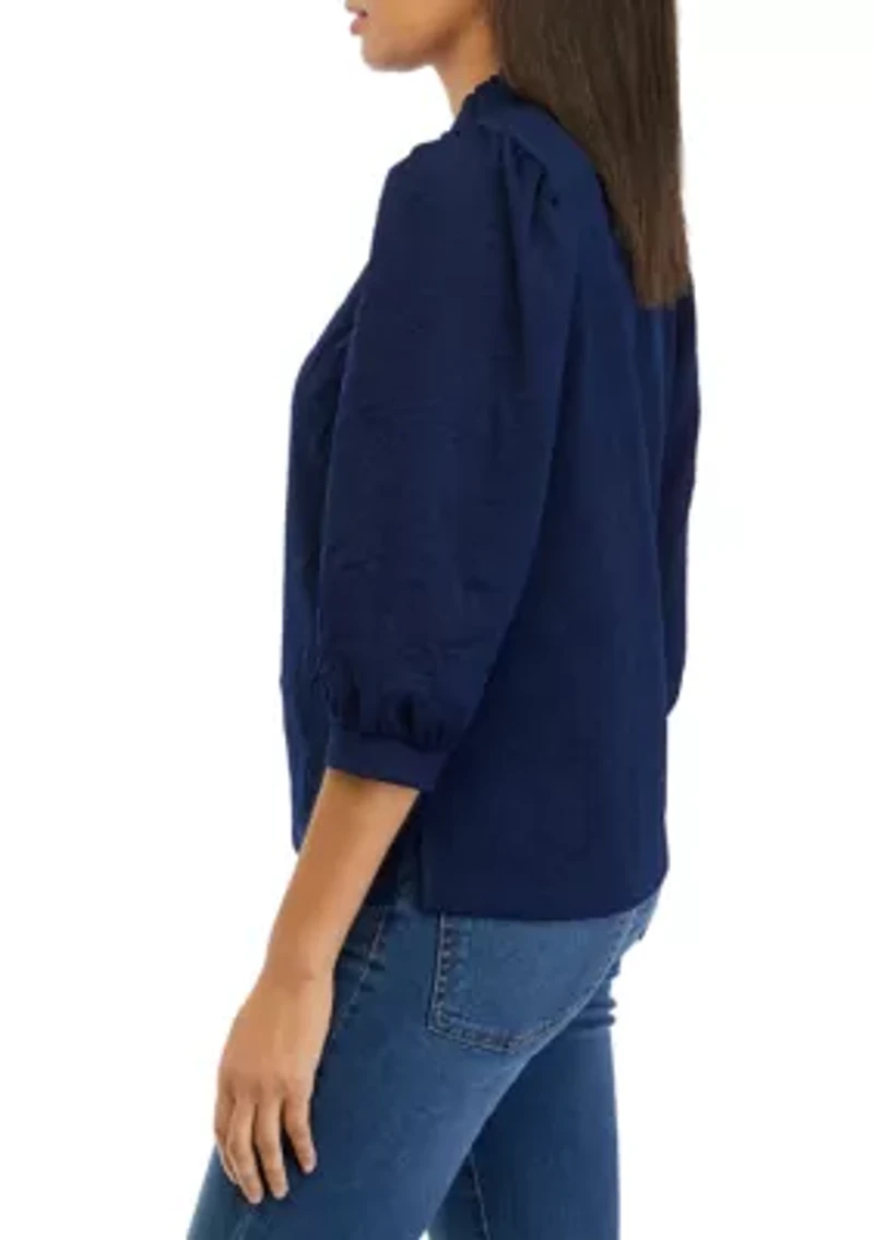 Petite Ruffle Split Neck Top