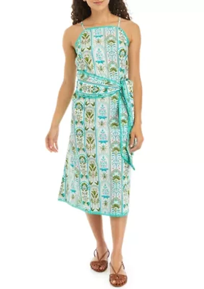Petite Printed Halter Midi Dress
