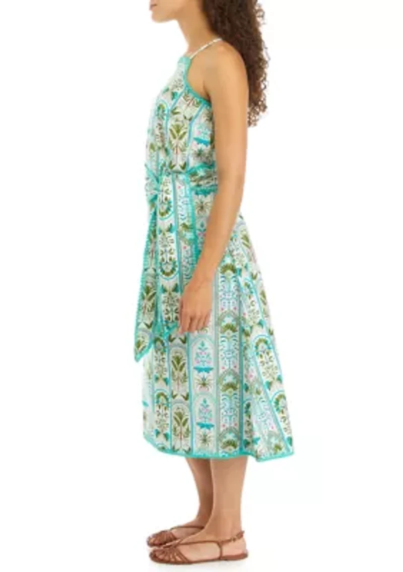 Petite Printed Halter Midi Dress