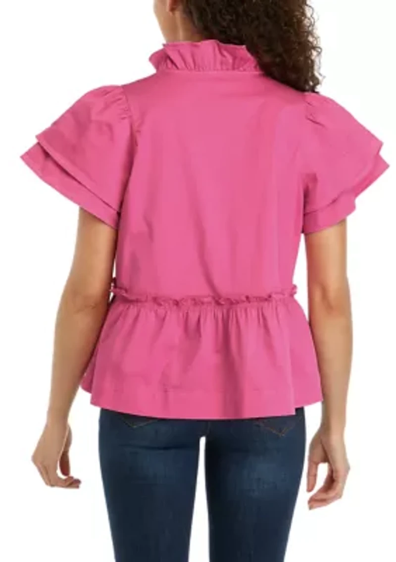 Petite Solid Flutter Sleeve Top