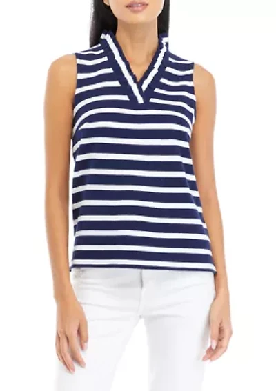 Petite Sleeveless Knit Ruffle Neck Top
