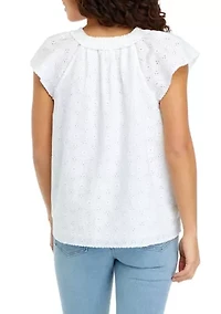 Petite Flutter Sleeve Eyelet Top
