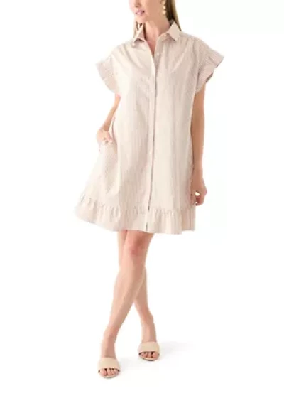 Petite Short Sleeve Peplum Yarn Dye Dress