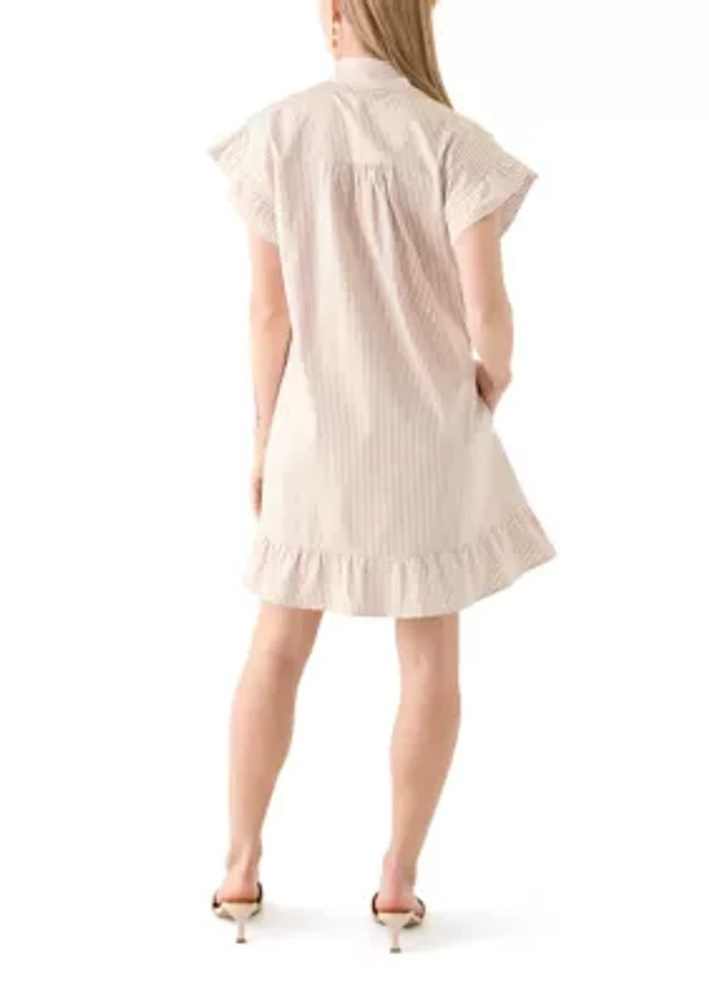 Petite Short Sleeve Peplum Yarn Dye Dress