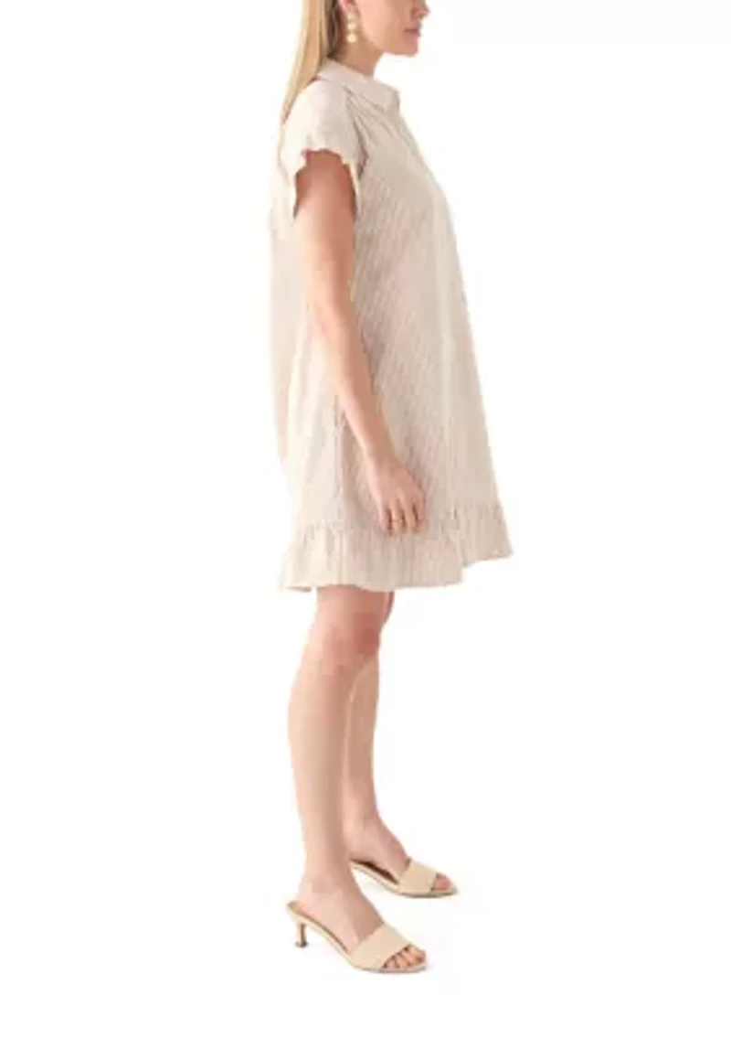 Petite Short Sleeve Peplum Yarn Dye Dress