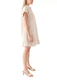 Petite Short Sleeve Peplum Yarn Dye Dress
