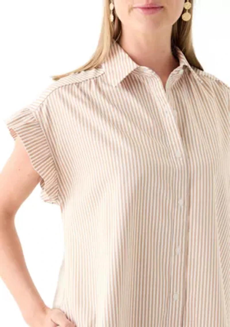 Petite Short Sleeve Peplum Yarn Dye Dress