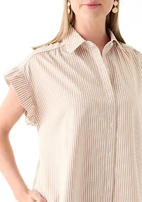Petite Short Sleeve Peplum Yarn Dye Dress