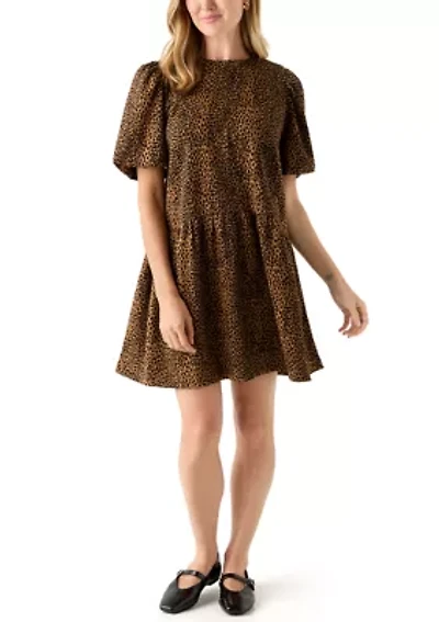 Petite Balloon Sleeve Printed Jacquard Dress