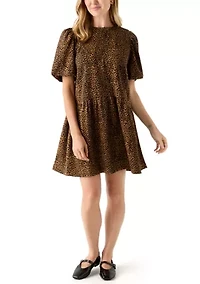 Petite Balloon Sleeve Printed Jacquard Dress