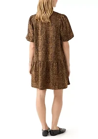 Petite Balloon Sleeve Printed Jacquard Dress