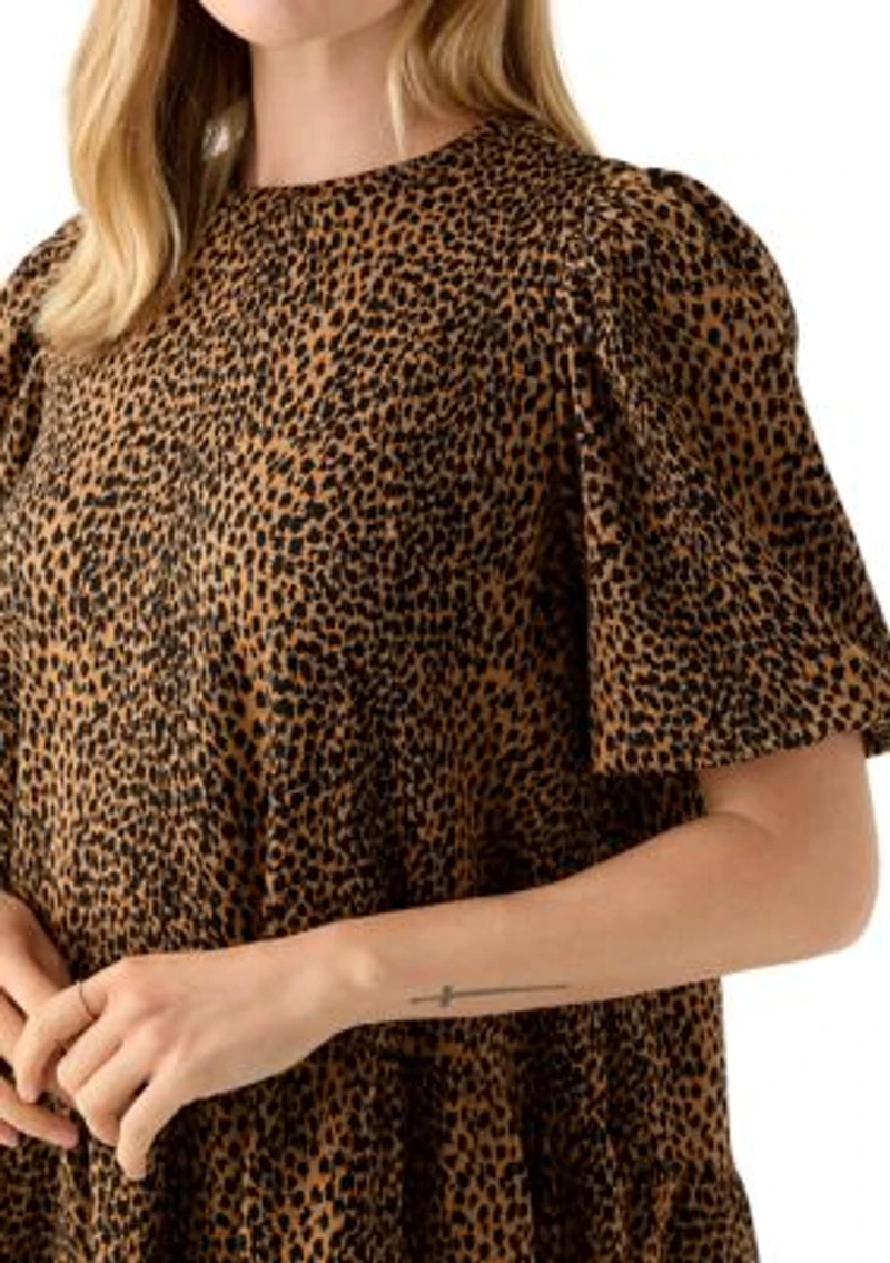 Petite Balloon Sleeve Printed Jacquard Dress