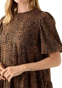 Petite Balloon Sleeve Printed Jacquard Dress