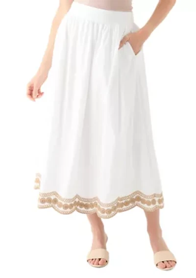 Petite Side Seam Pocketed Embroidered Skirt
