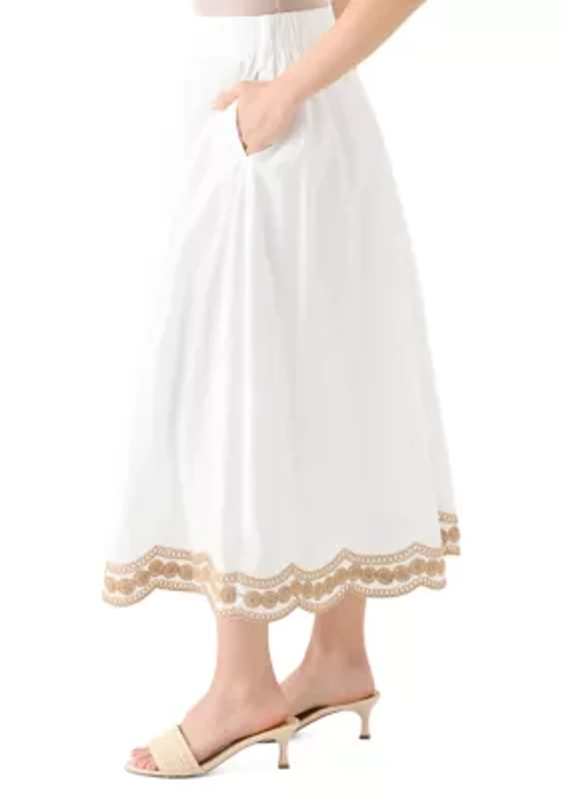 Petite Side Seam Pocketed Embroidered Skirt