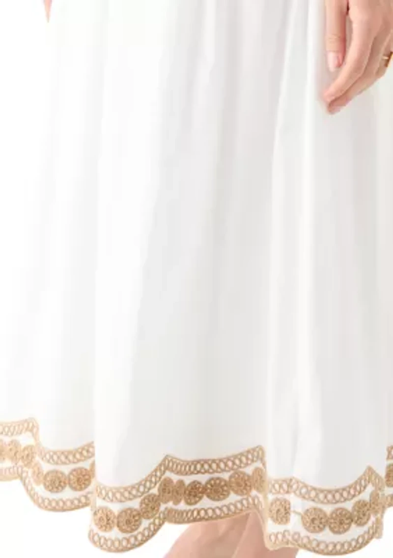 Petite Side Seam Pocketed Embroidered Skirt