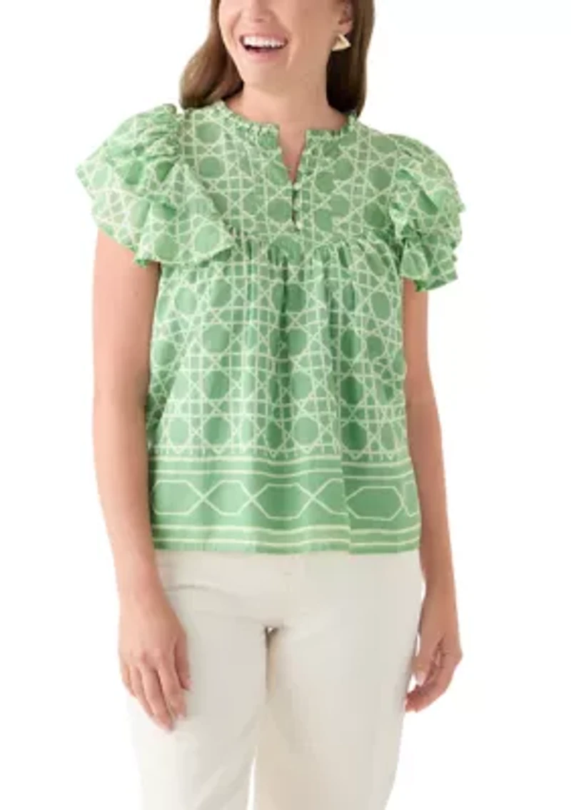 Petite Flutter Sleeve Printed Top