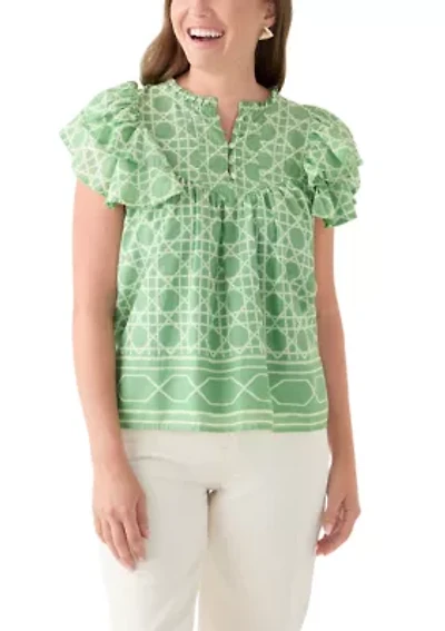 Petite Flutter Sleeve Printed Top