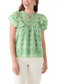 Petite Flutter Sleeve Printed Top