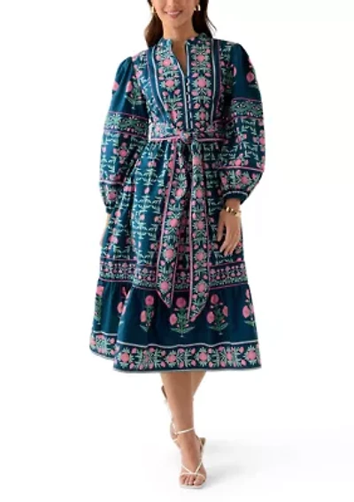 Petite Puff Sleeve Printed Midi Dress