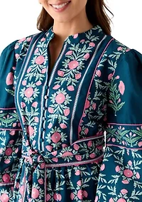 Petite Puff Sleeve Printed Midi Dress
