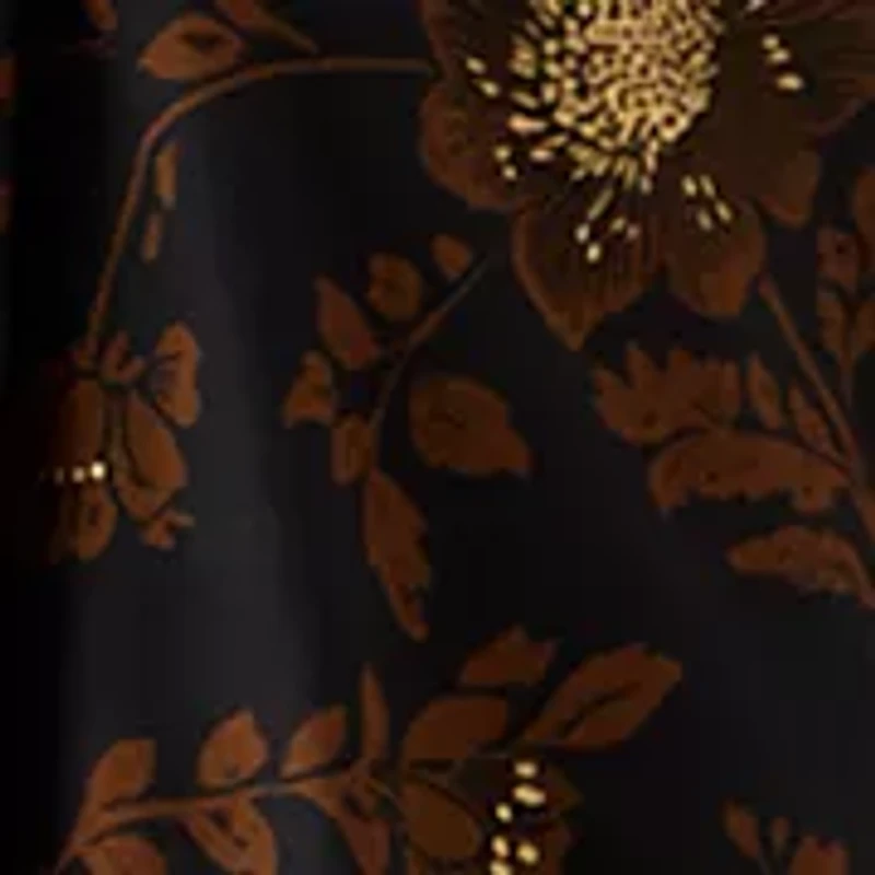 Petite Blouson Sleeve Foil Floral Print Midi Dress