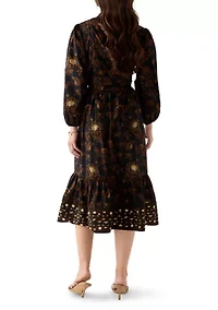 Petite Blouson Sleeve Foil Floral Print Midi Dress