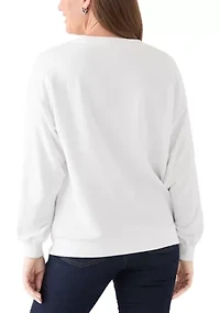 Petite Long Sleeve Embroidered Sweatshirt