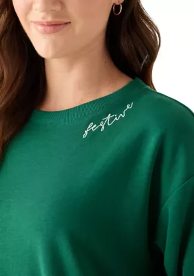 Petite Long Sleeve Embroidered Sweatshirt