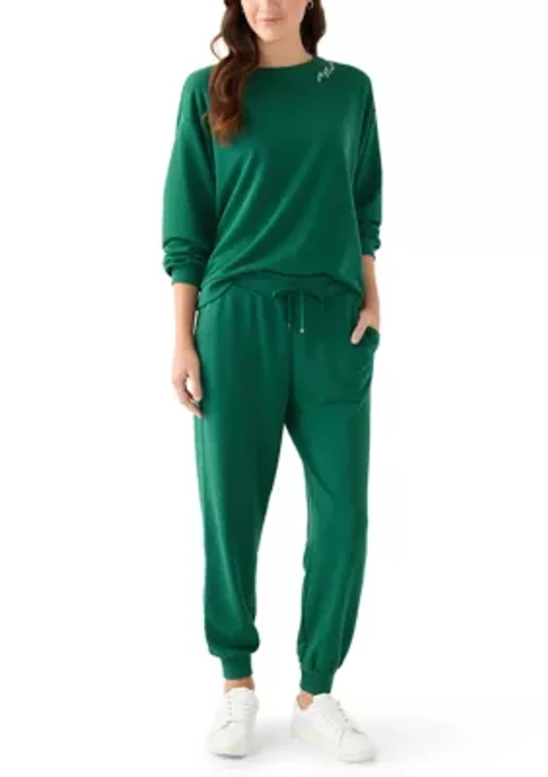 Petite Long Sleeve Embroidered Sweatshirt