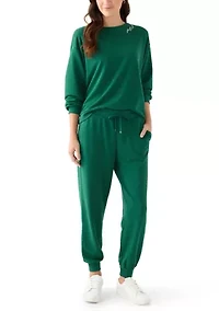 Petite Long Sleeve Embroidered Sweatshirt