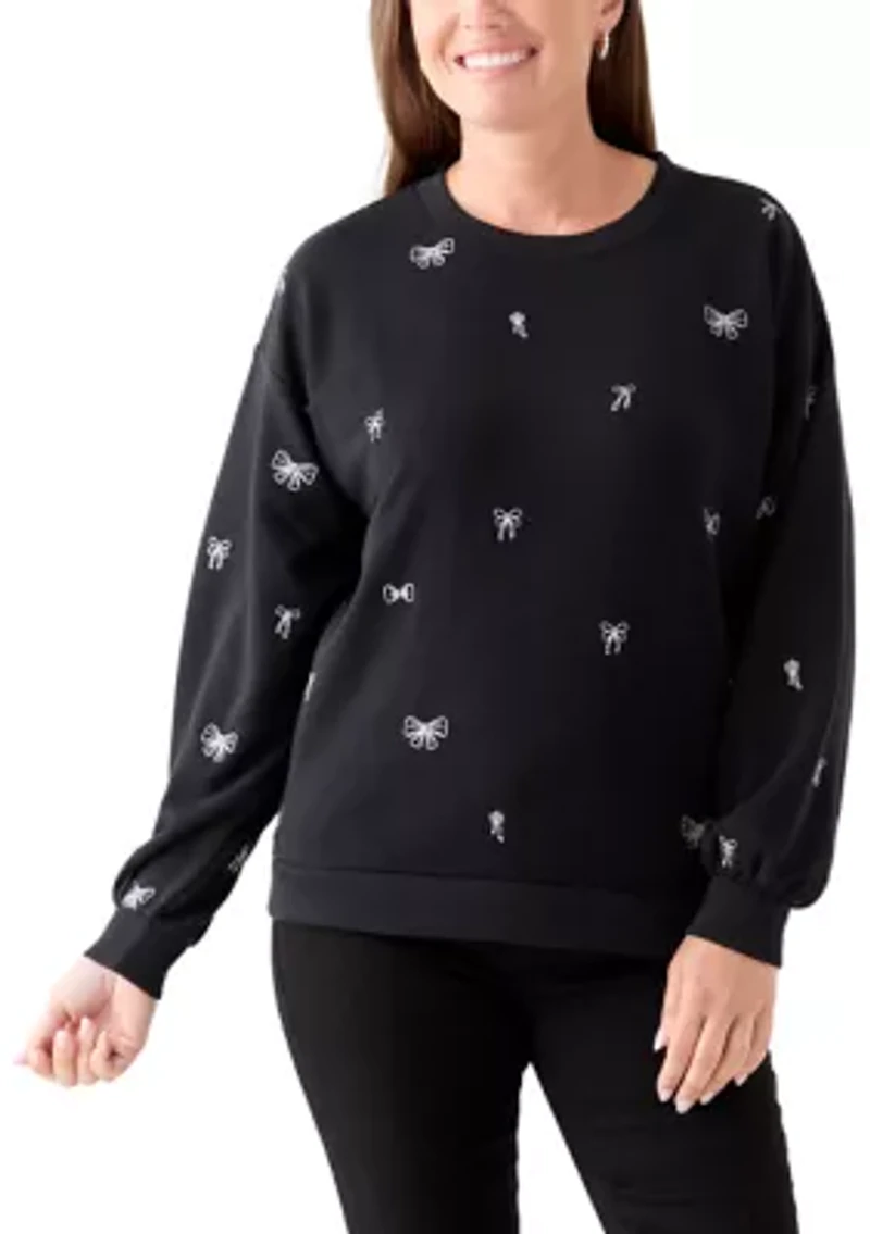 Petite Long Sleeve Embellished Sweatshirt