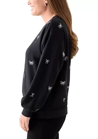 Petite Long Sleeve Embellished Sweatshirt