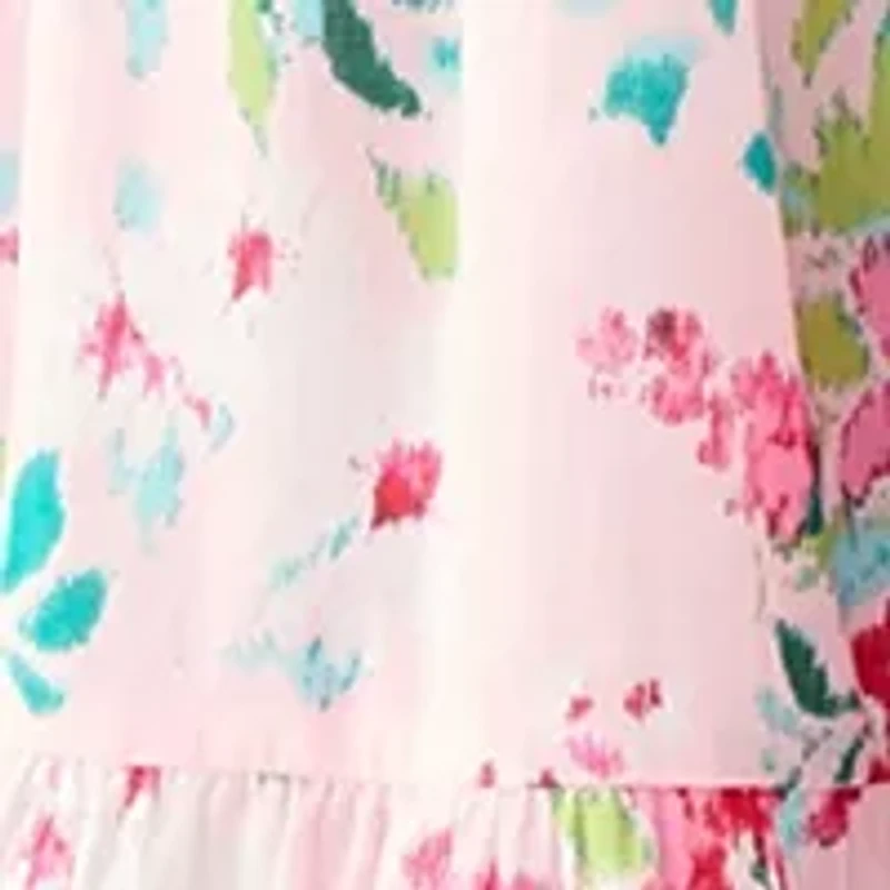 Petite Long Sleeve Tiered Printed Dress