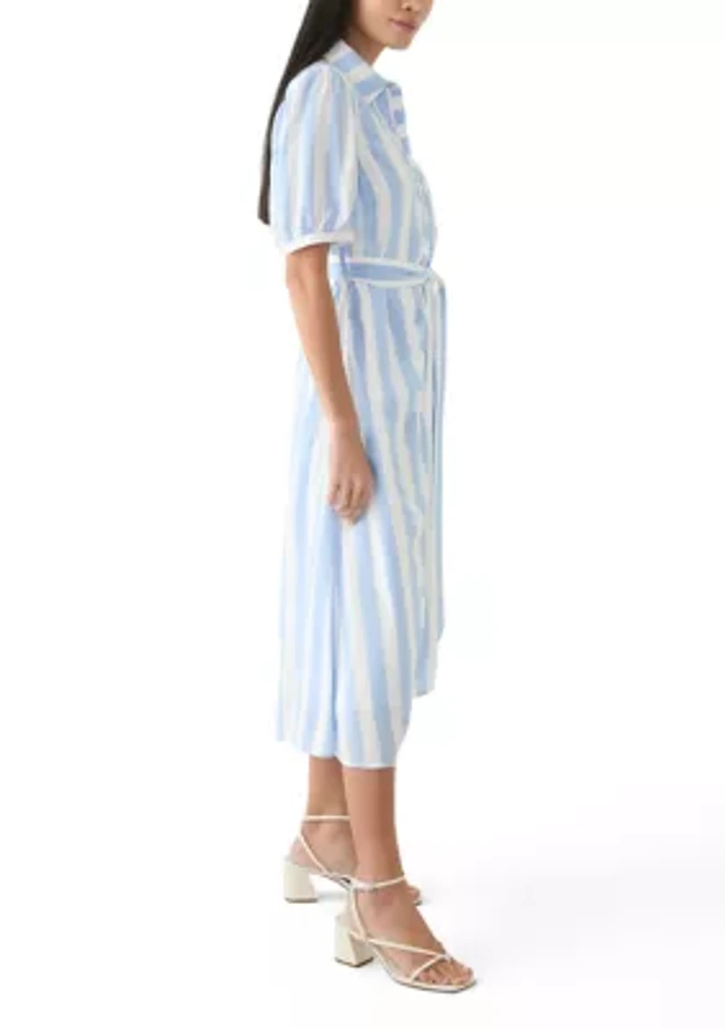 Petite Short Sleeve Belted Yarn Dyed Shirtdress